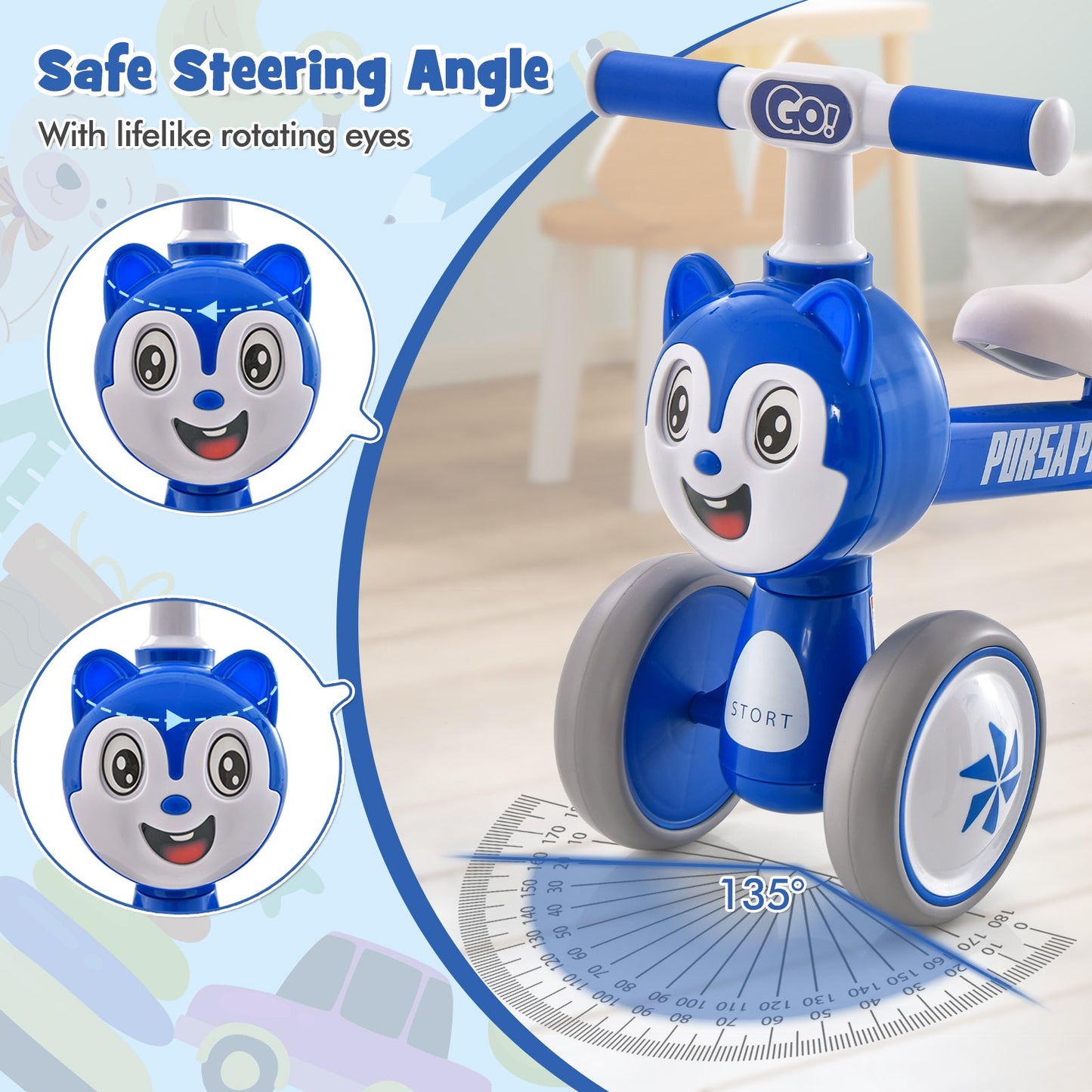 Baby Balance Bike No Pedal Lightweight Infant 4 Wheels Baby Bicycle-Blue