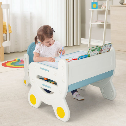 Kids Drawing Table and Chair Set with Watercolor Pens and Blackboard Eraser