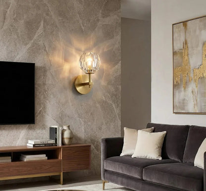 Faceted Crystal Brass Wall Sconce