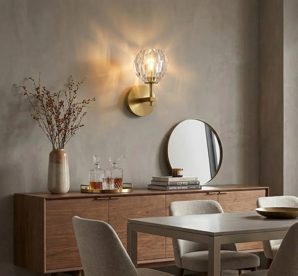 Faceted Crystal Brass Wall Sconce