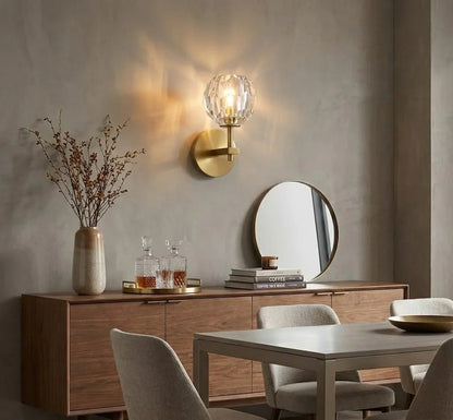 Faceted Crystal Brass Wall Sconce