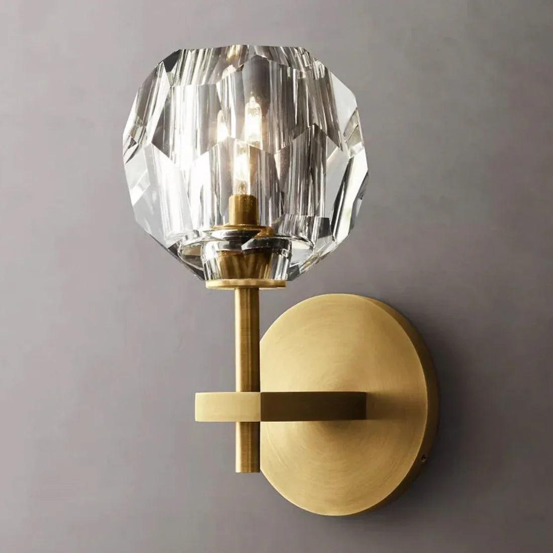 Faceted Crystal Brass Wall Sconce