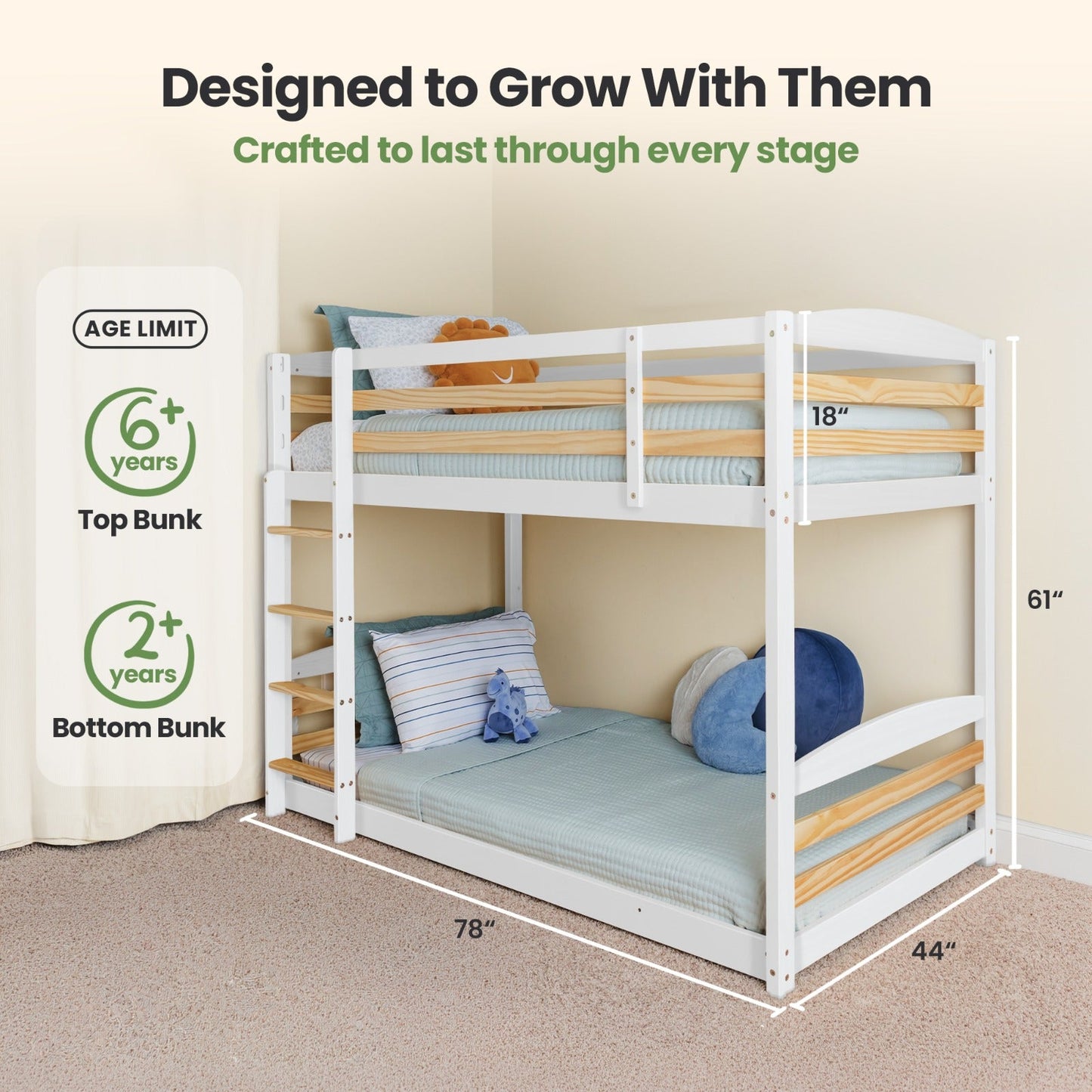 Solid Wood Kids Bunk Bed