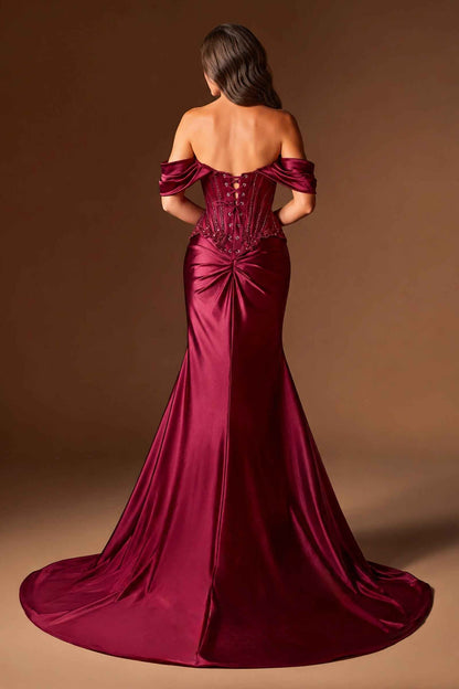 Ladivine CD656 Off the Shoulder Embellished Corset Bodice Fitted Gown