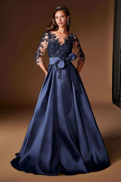 Ladivine CDS569 Three Quarter Sleeve Mikado Skirt A-Line Gown
