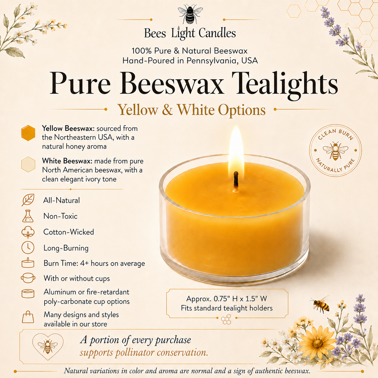 Clear Cupped Tealight Beeswax Candles BULK