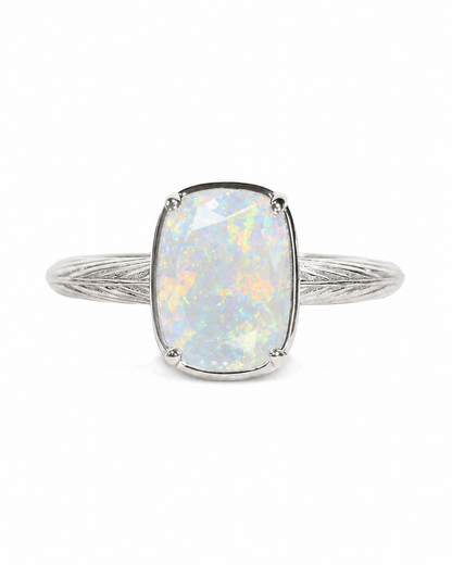 Sterling Silver Mini Opal Elongated Cushion Ring