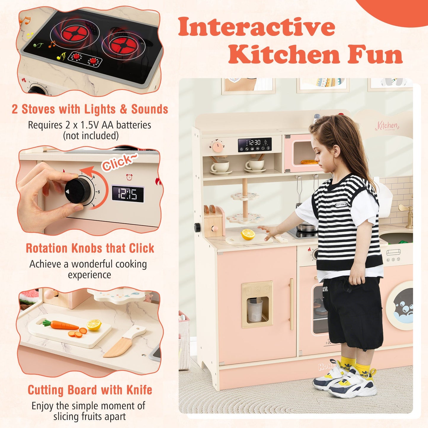 Children Pretend Toy Kitchen Playset with Light and Sound