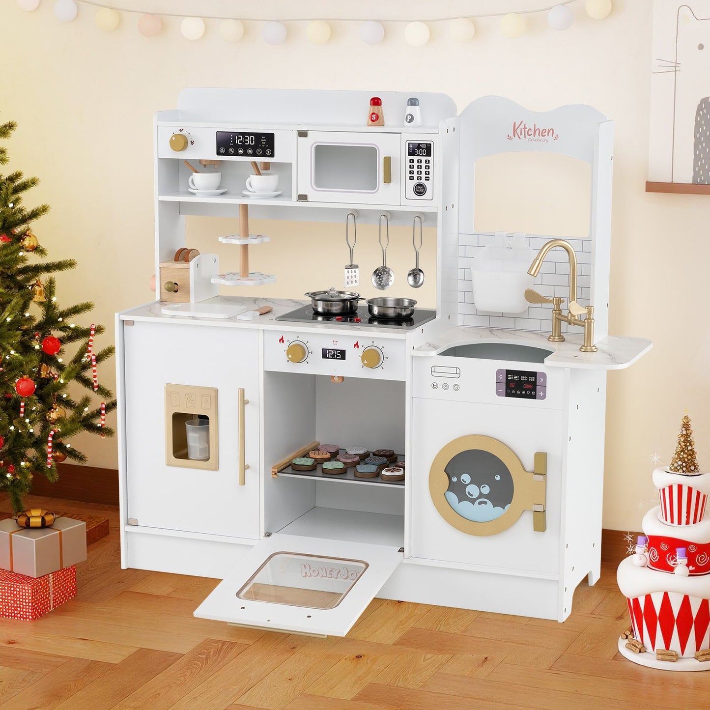 Children Pretend Toy Kitchen Playset with Light and Sound