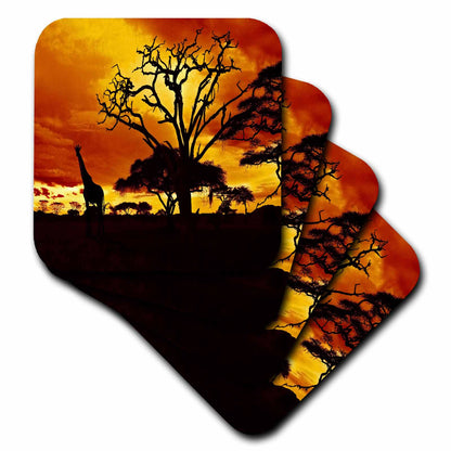 3dRose Island Swag Designs Africa - African Giraffe on African Plains at Sunset, Animal Safari Africa - Coasters (cst_173293)