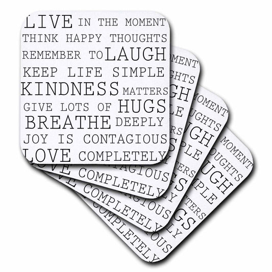 3dRose PS Inspirations - Inspirational Words Black and White Text - Coasters (cst_179040)