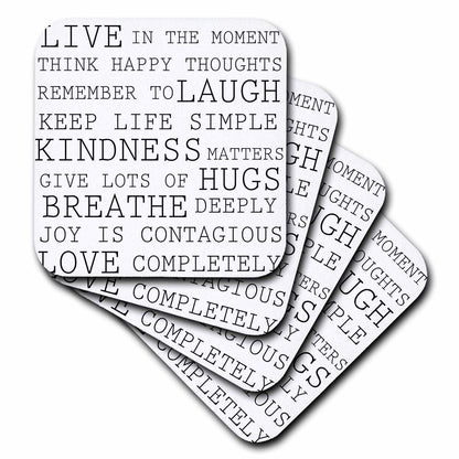 3dRose PS Inspirations - Inspirational Words Black and White Text - Coasters (cst_179040)