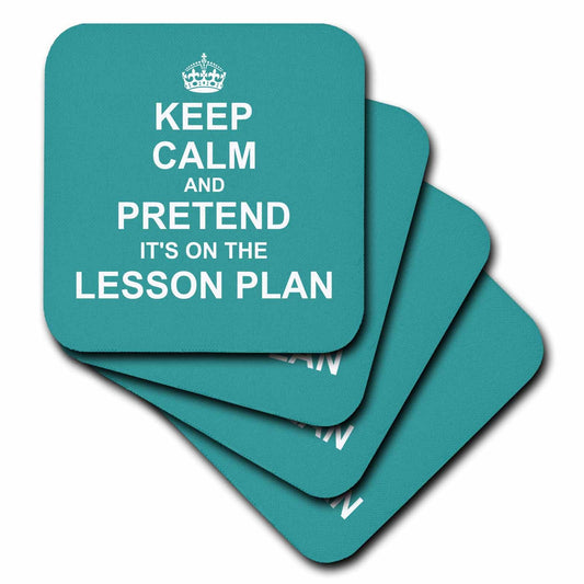3dRose InspirationzStore Typography - Turquoise Keep Calm and Pretend its on the Lesson Plan teacher humor - Coasters (cst_179748)