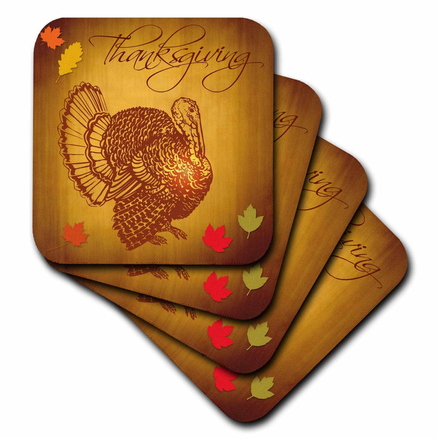 3dRose Boehm Graphics Holiday Thanksgiving - Thanksgiving Turkey and Fall Leaves - Coasters (cst_200319)