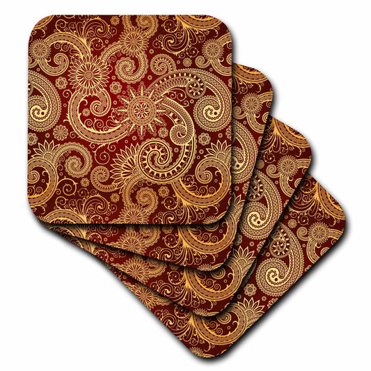 3dRose RinaPiro - Patterns - Pattern, print burgundy and gold - Coasters (cst_212005)