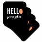 3dRose Stamp City - Typography - Hello Pumpkin with a Pumpkin as The o in Hello. White Letters on Black - Coasters (CST_322366)