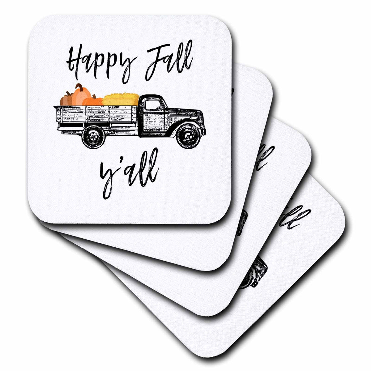 3dRose Happy Fall Yall Old Truck, Pumpkins, and hay Clipart. White... - Coasters (CST_324880)