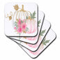 3dRose Pink, White, and Image Of Gold Floral Pumpkin Illustration - Coasters (cst_357051)
