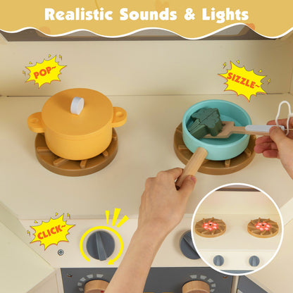 Corner Kitchen Toys with Lights and Sounds with Pull-out Trash Can and Stoves