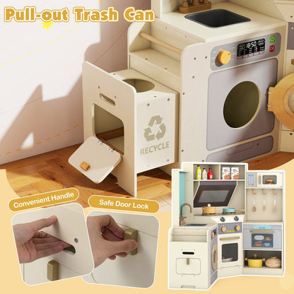 Corner Kitchen Toys with Lights and Sounds with Pull-out Trash Can and Stoves