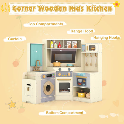 Corner Kitchen Toys with Lights and Sounds with Pull-out Trash Can and Stoves