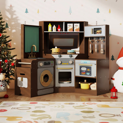 Corner Kitchen Toys with Lights and Sounds with Pull-out Trash Can and Stoves