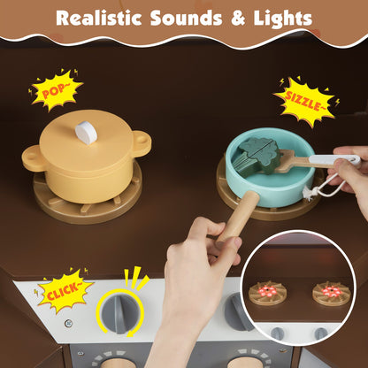 Corner Kitchen Toys with Lights and Sounds with Pull-out Trash Can and Stoves