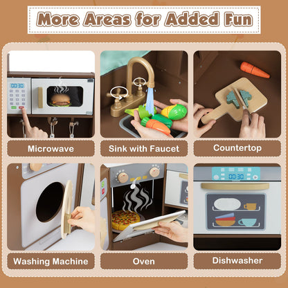 Corner Kitchen Toys with Lights and Sounds with Pull-out Trash Can and Stoves