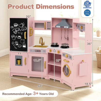 Corner Wooden Play Kitchen with Lights and Sounds Large Pretend Play Kitchen Set