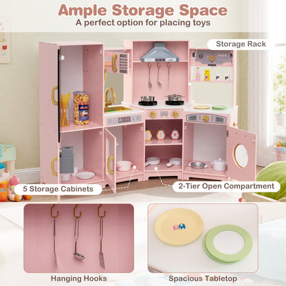 Corner Wooden Play Kitchen with Lights and Sounds Large Pretend Play Kitchen Set