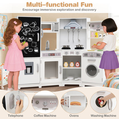 Corner Wooden Play Kitchen with Lights and Sounds Large Pretend Play Kitchen Set