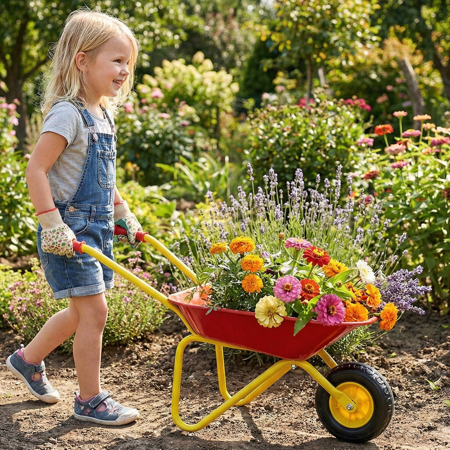 Costzon Kids Wheelbarrow with All-Terrain Wheels-Red