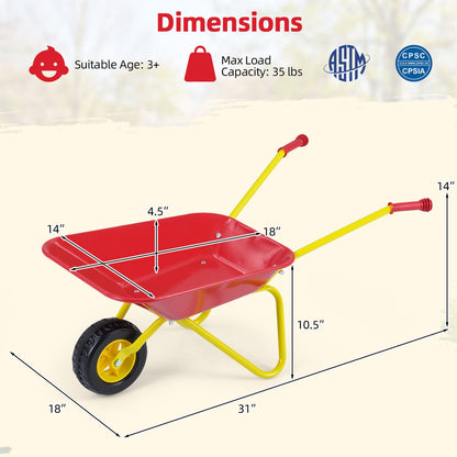 Costzon Kids Wheelbarrow with All-Terrain Wheels-Red