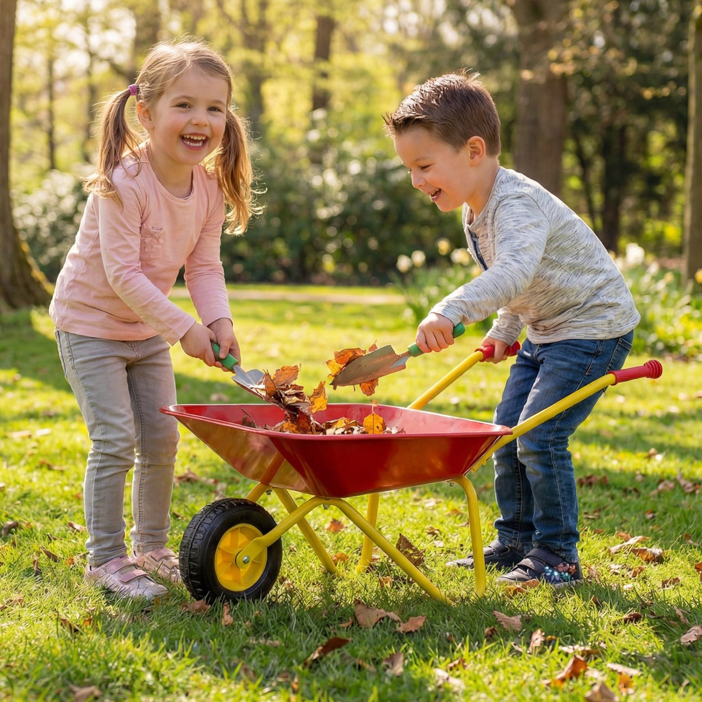 Costzon Kids Wheelbarrow with All-Terrain Wheels-Red