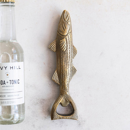 Antique Gold Aluminum Fish Bottle Opener