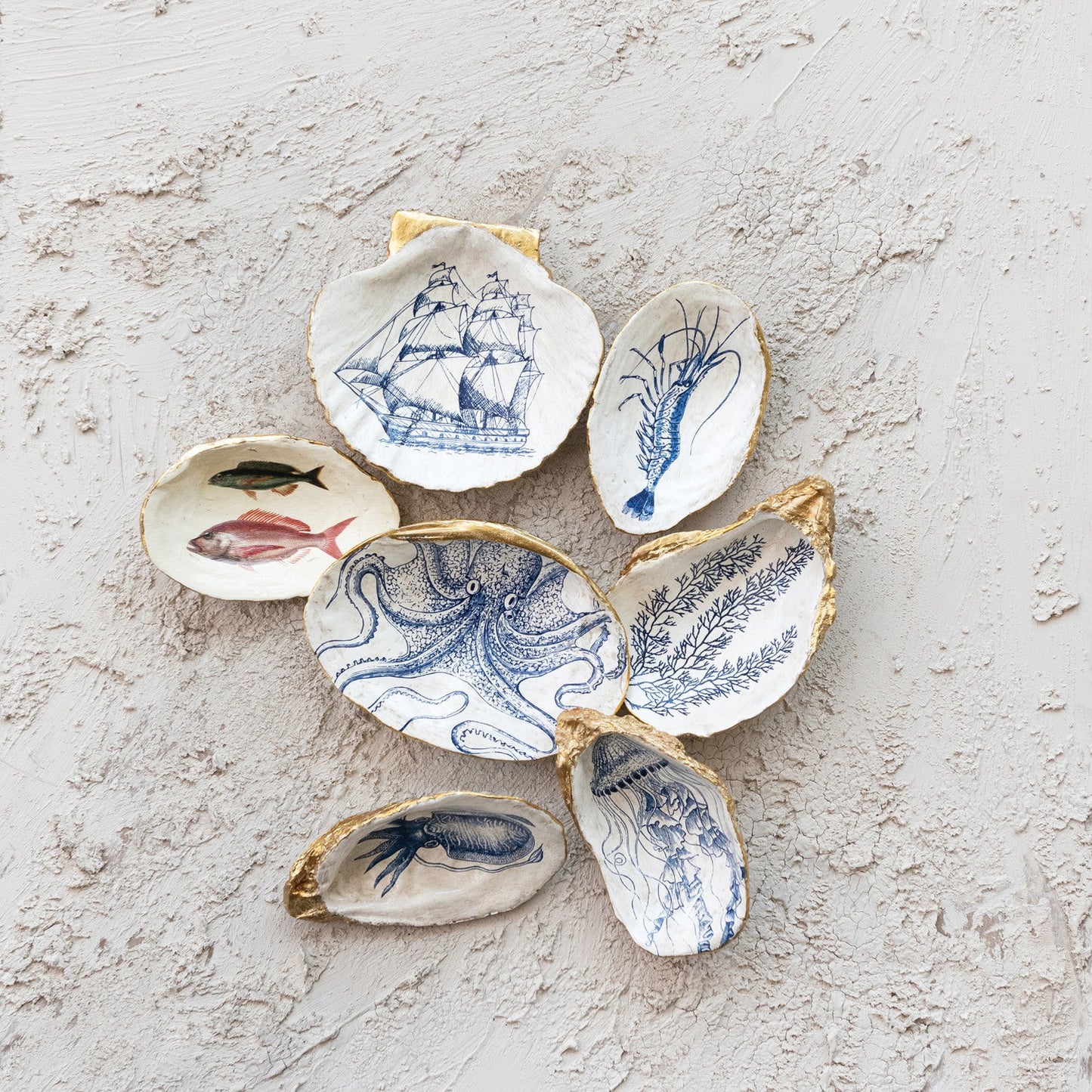 Blue & White Sea Life Shell Trinket Dish
