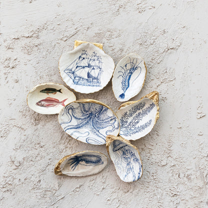 Blue & White Sea Life Shell Trinket Dish