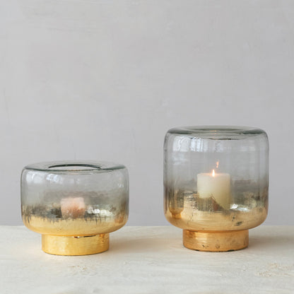 Gold Mercury Glass Hurricane Candle Holder