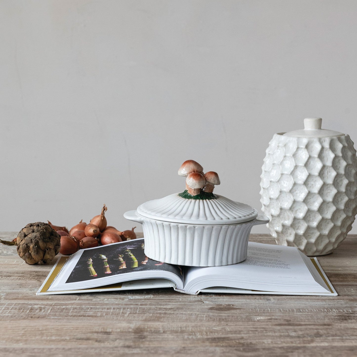 Mushroom Lid Ceramic Fluted Baker