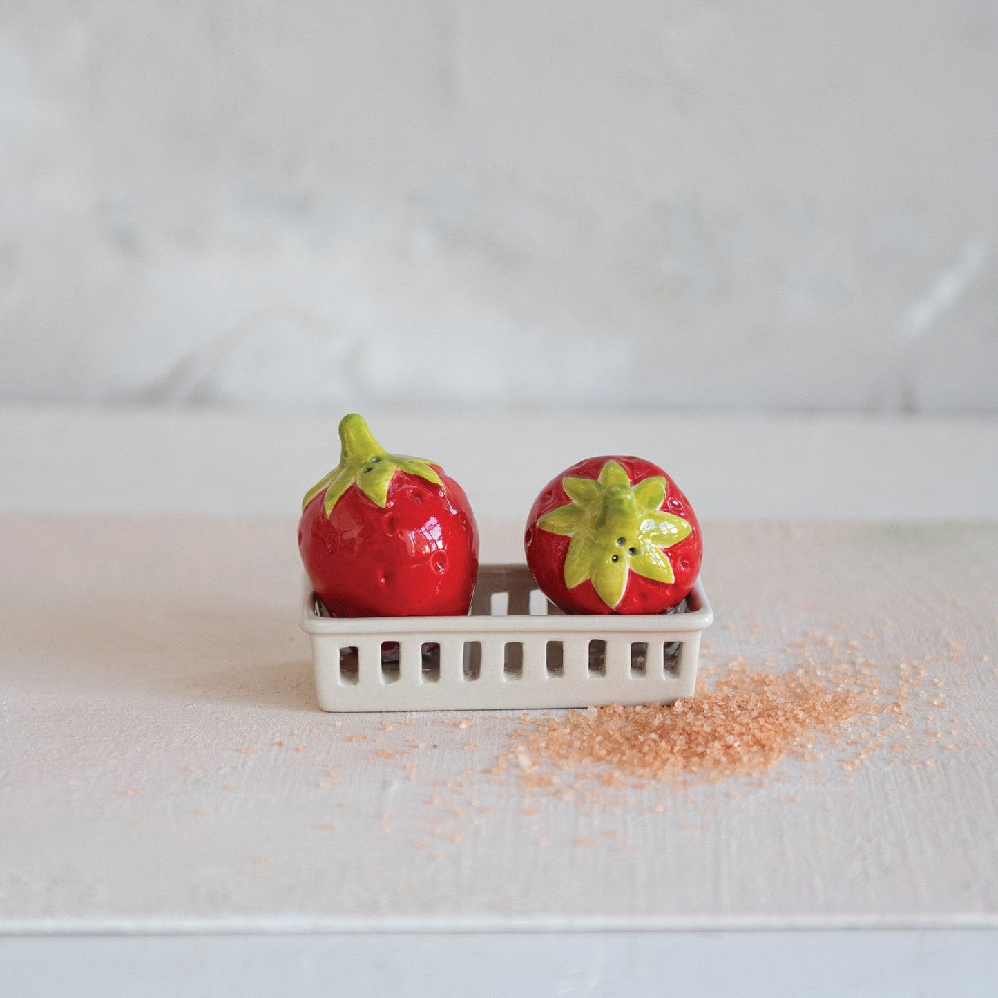 Strawberry Salt & Pepper Shaker Set with Berry Basket Holder
