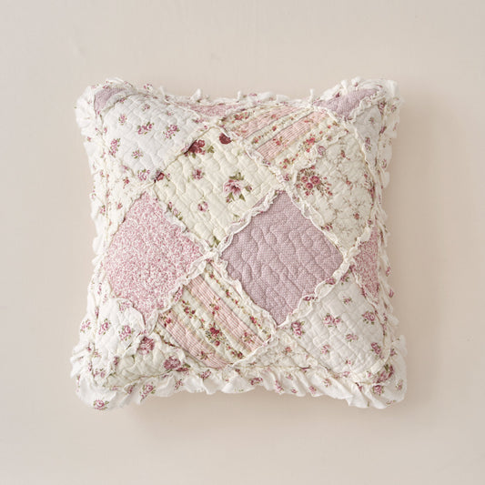 DaDalogy Blush Cottage Rose Pillow Covers – Set of 2, 18x18 Quilted Patchwork Floral Shabby Chic