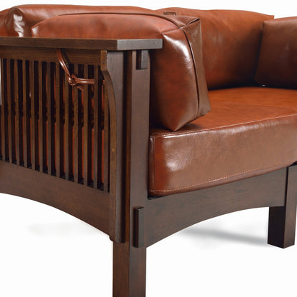 Mission Crofter Style Love Seat - Walnut stain and Russet brown leather