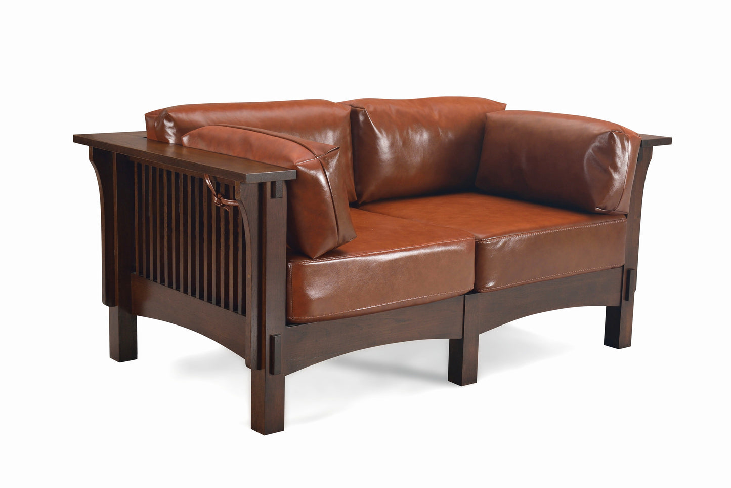 Mission Crofter Style Love Seat - Walnut stain and Russet brown leather
