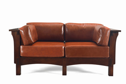 Mission Crofter Style Love Seat - Walnut stain and Russet brown leather
