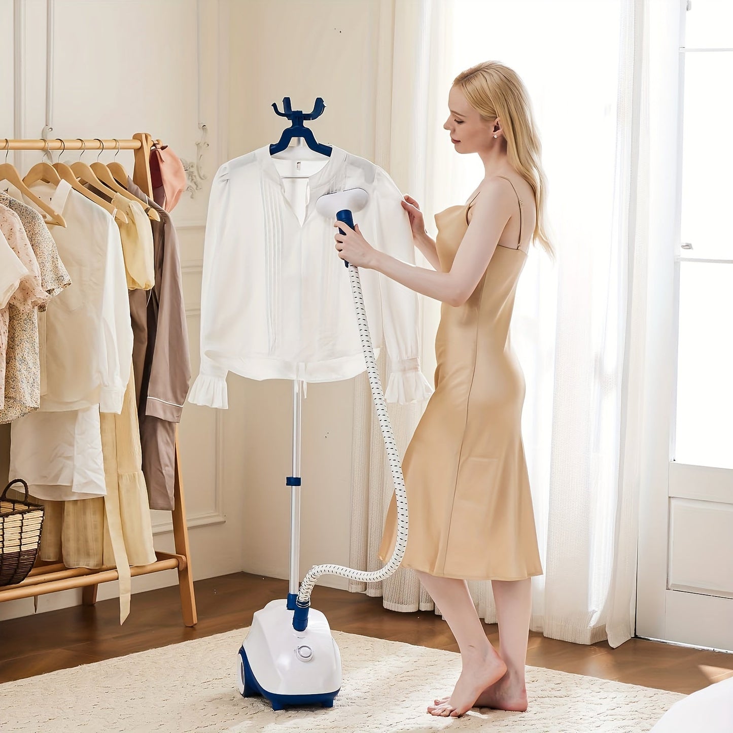 1500W Garment Steamer Standing Clothes Steamer 1.8L Tank 60Min Continuous Steam