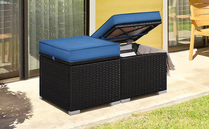 Costoffs 2PCS Rattan Storage Ottomans with Cushions – Outdoor Wicker Footstools & Side Tables for Patio, Garden & Balcony