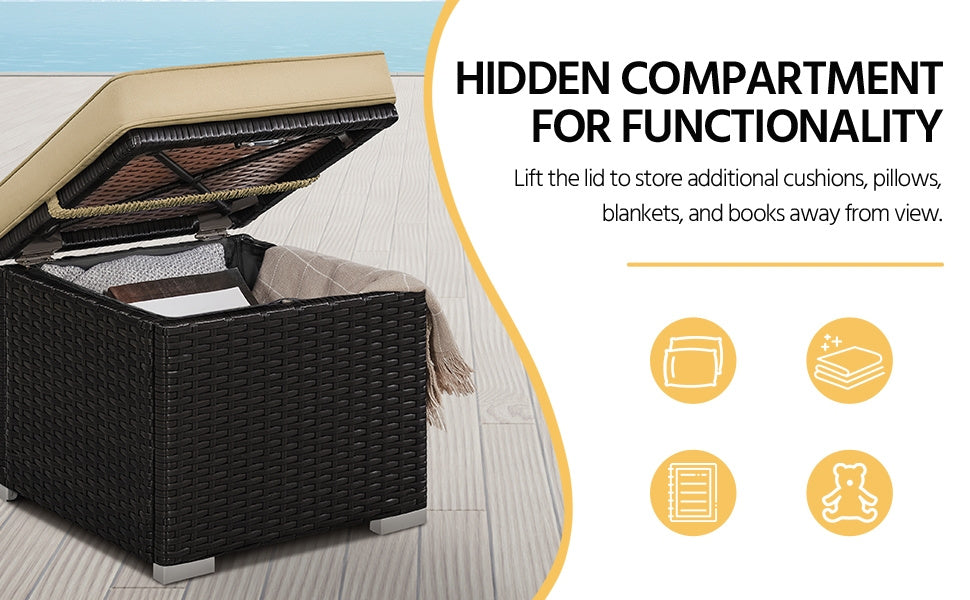 Costoffs 2PCS Rattan Storage Ottomans with Cushions – Outdoor Wicker Footstools & Side Tables for Patio, Garden & Balcony