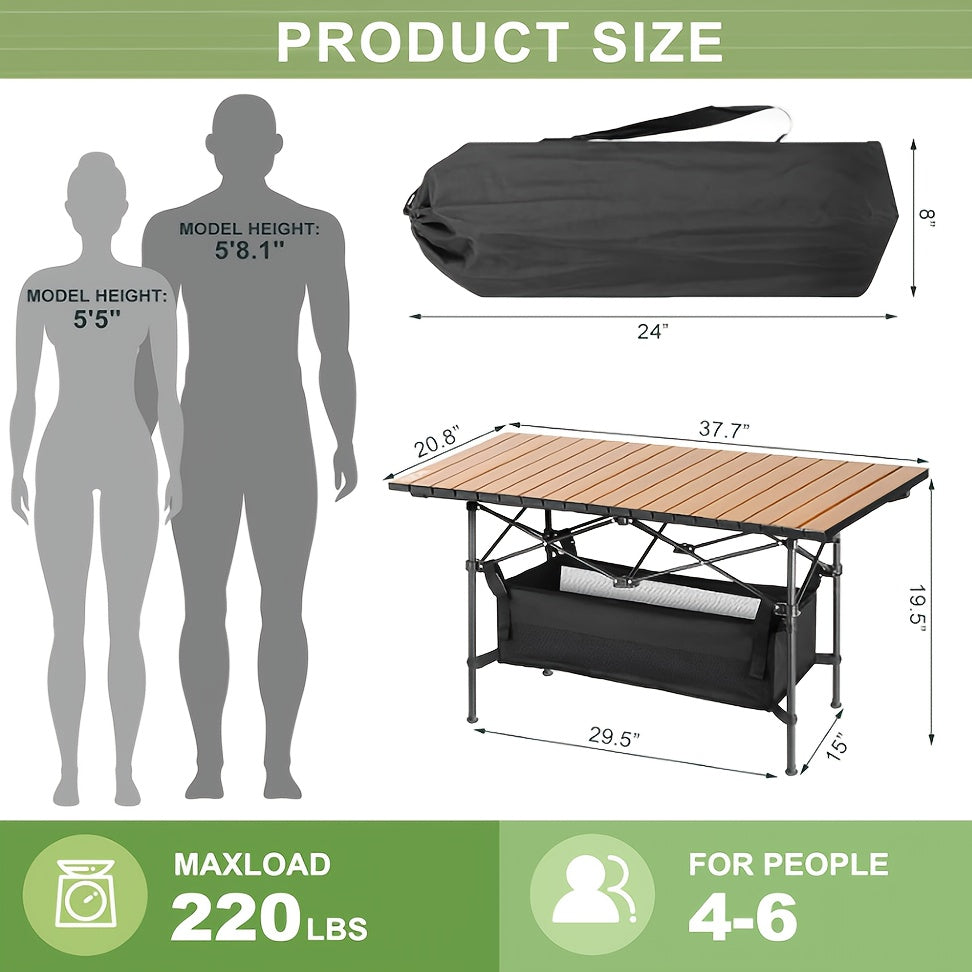 Portable Folding Camping Table for 4-6 People Adjustable Height Picnic BBQ Table