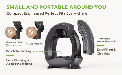 2 in 1 Single Serve Coffee Maker K Cup & Ground Coffee Brewer 4-8 Cup Size