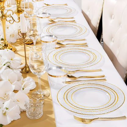 50PCS Clear Plastic Dinnerware Set Reusable Plates Cups Cutlery Wedding Party